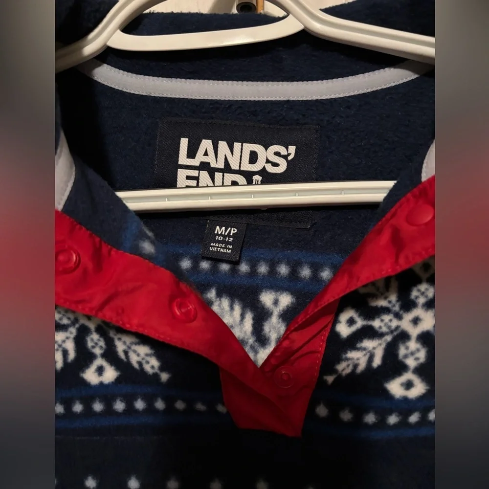 Lands' End Young Kids Sz M-P 10-12 Patterned Pullover ColorfulChristmas Sweater.